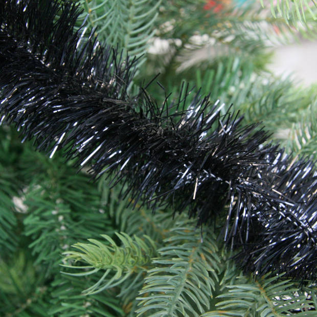 Decoris kerstslinger - zwart - 270 x 7 cm - folie/tinsel - lametta - Kerstslingers