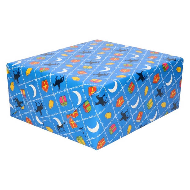 XL Inpakpapier/cadeaupapier Sinterklaas print blauw 2,5 x 0,7 meter 70 gram luxe kwaliteit - Cadeaupapier