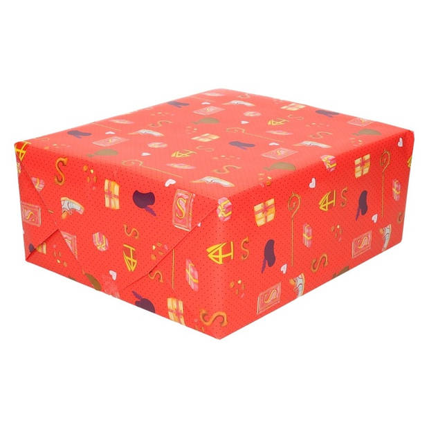 XL Inpakpapier/cadeaupapier Sinterklaas print rood 2,5 x 0,7 meter 70 gram luxe kwaliteit - Cadeaupapier