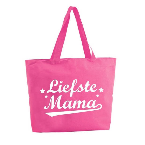 Liefste Mama boodschappentas / strandtas fuchsia roze 47 cm - Shoppers