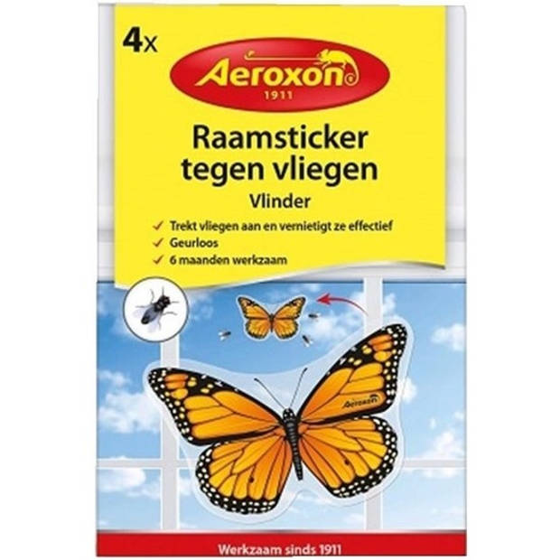 4x Aeroxon vliegenvanger vlinder stickers - Ongediertevallen - Ongediertebestrijding