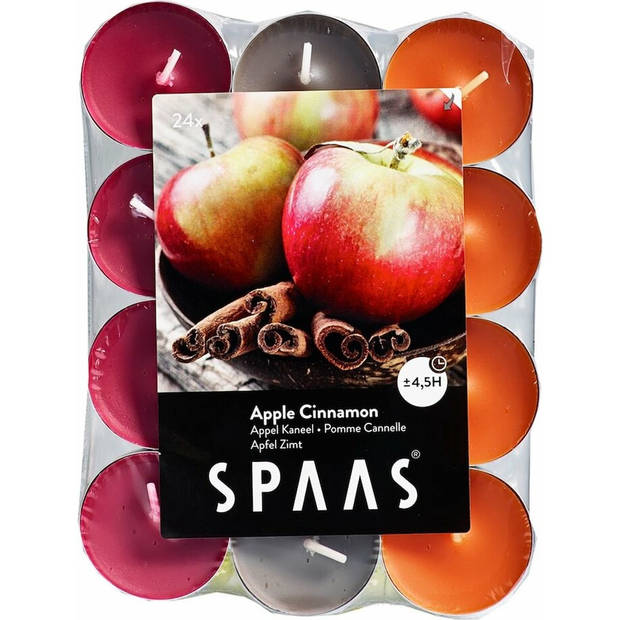 24x Theelichten appel/kaneel geurkaarsen Apple Cinnamon 4,5 branduren - geurkaarsen