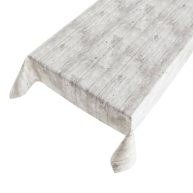 Buiten tafelkleed/tafelzeil grijs steigerhout print 140 x 170 cm met 4 tafelkleedklemmen - Tuintafelkleed tafeldecoratie