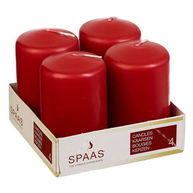 4x Kaarsen rood 5 x 8 cm 12 branduren sfeerkaarsen - Stompkaarsen
