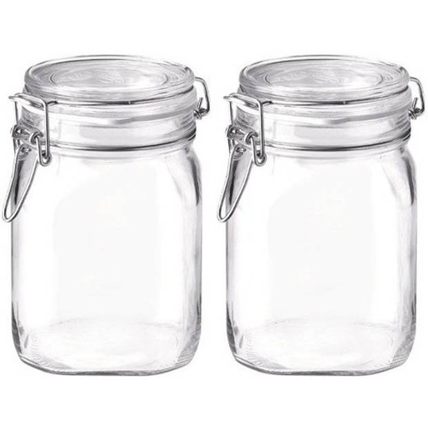 2x Luchtdichte potten transparant glas 1 liter - Weckpotten