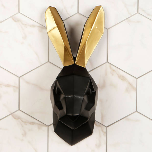 Walplus konijn 34 x 15 cm polyresin zwart/goud