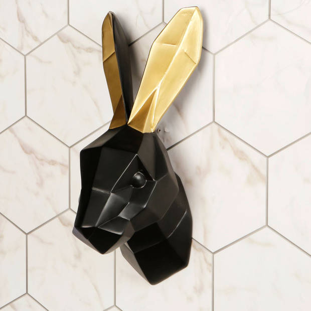 Walplus konijn 34 x 15 cm polyresin zwart/goud