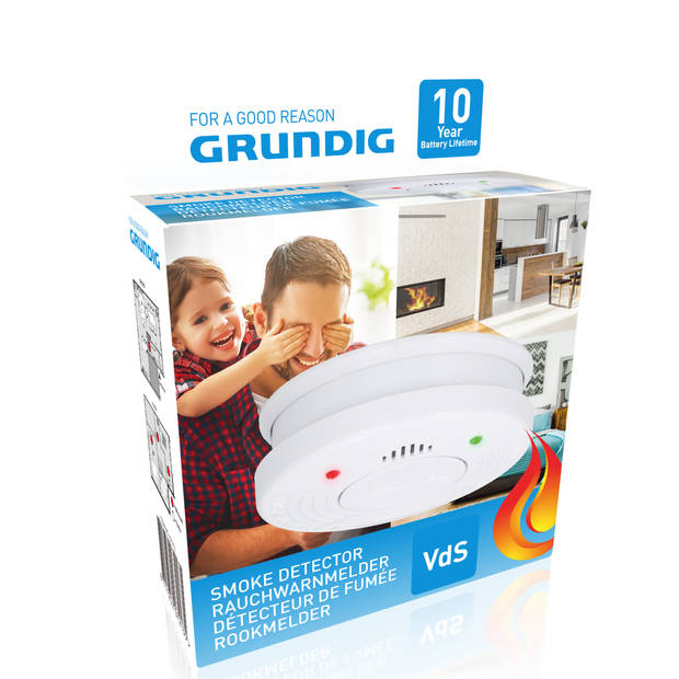 Grundig Optische Rookmelder - Rookalarm - Batterijduur van 10 Jaar - Pauze- en Testknop - Batterij-Indicator - Wit