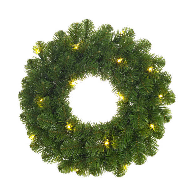 Groene verlichte kerstkransen/deurkransen met 30 LEDS 60 cm met ijzeren hanger - Kerstkransen