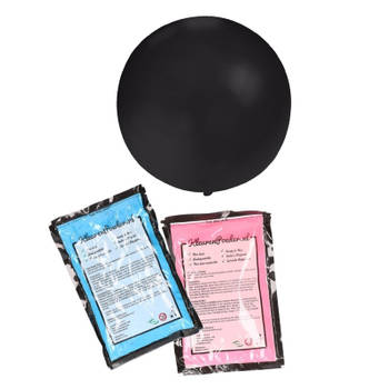Gender reveal ballon voor party / feestje incl blauw en roze poeder zwart 60 cm - Ballonnen