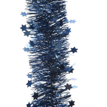 1x Kerst lametta guirlandes donkerblauw sterren/glinsterend 270 cm kerstboom versiering/decoratie - Kerstslingers