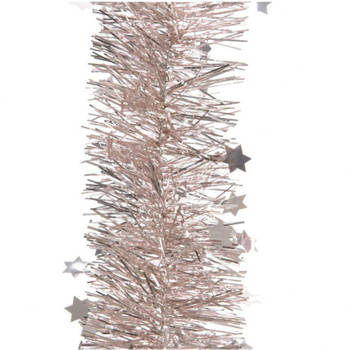 Feest lametta guirlande lichtroze glinsterend met sterren 10 x 270 cm feestversiering/decoratie - Feestslingers