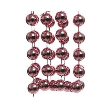 Kerst XXL kralen guirlande oud roze 270 cm kerstboom versiering/decoratie - Kerstslingers