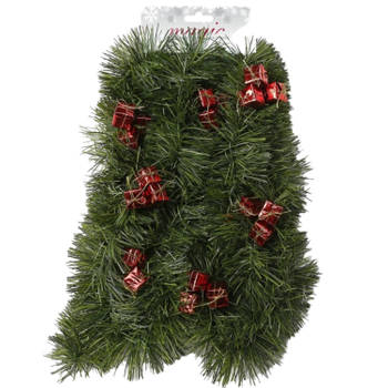 1x Kerst guirlande groen met rode cadeautjes versiering 270 cm dennenslinger versiering/decoratie - Guirlandes