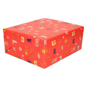 15x Inpakpapier/cadeaupapier Sinterklaas print rood - Cadeaupapier