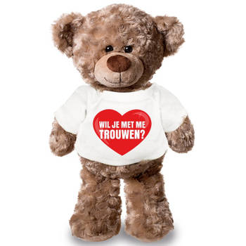 Knuffel teddybeer met Wil je met me trouwen hart shirt 43 cm - Knuffelberen