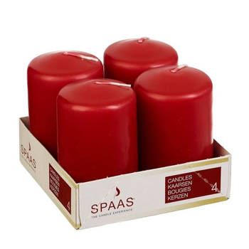 4x Kaarsen rood 5 x 8 cm 12 branduren sfeerkaarsen - Stompkaarsen