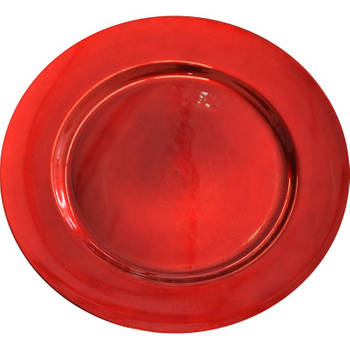 6x Ronde rode glimmende onderborden 33 cm voor een diner - Onderborden