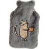 Warmwaterkruik lichtgrijs pluche met bruine katten/poezen afbeelding 2 liter - Kruiken