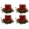4x Kerstdecoratie theelichthouders rood 8 cm - Waxinelichtjeshouders