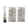 Parel/champagne kerstversiering/kerstdecoratie set piek en 2 folie slingers 270 cm - Kerstslingers