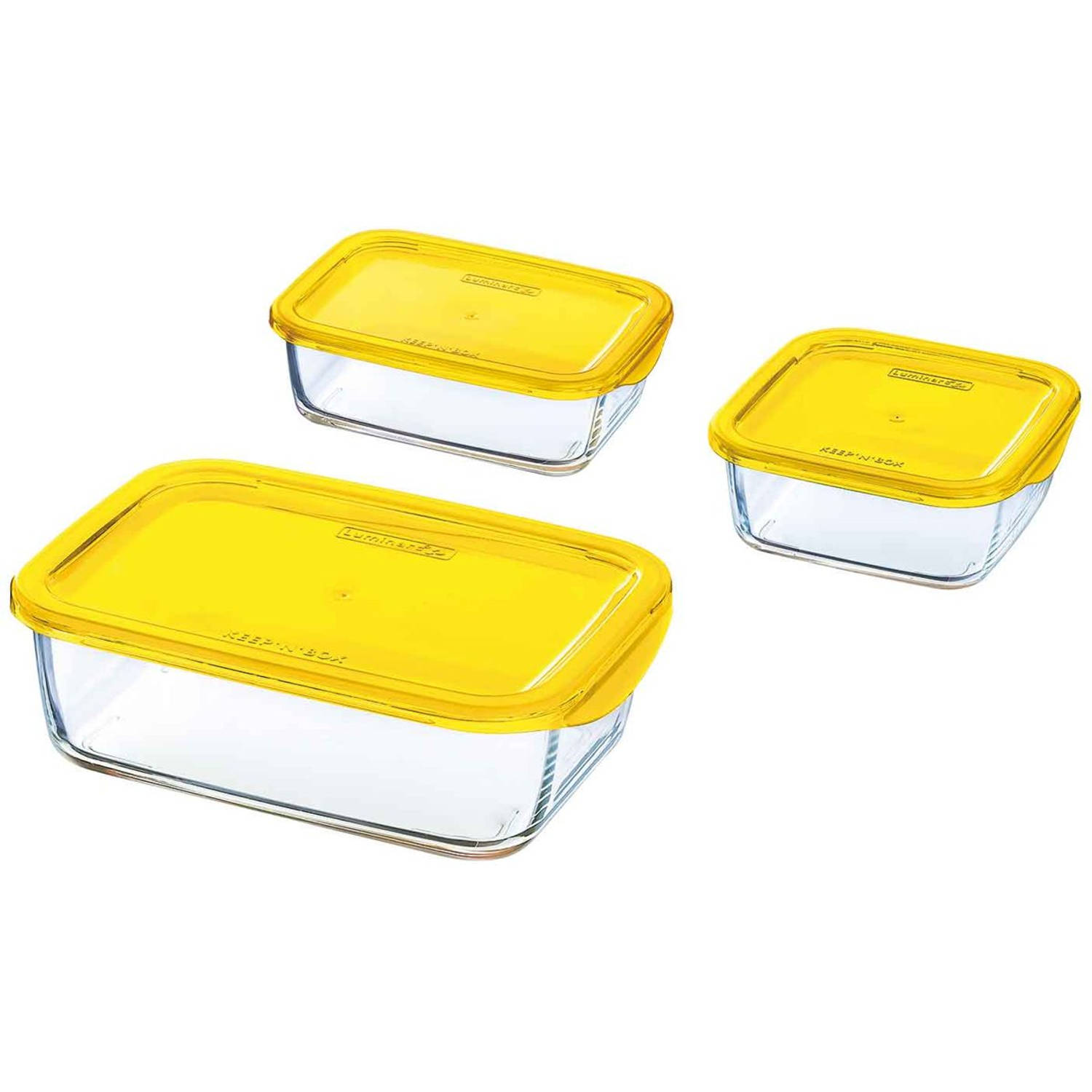 Luminarc Keep 'n Box vershoudbak glas - geel - Set-3