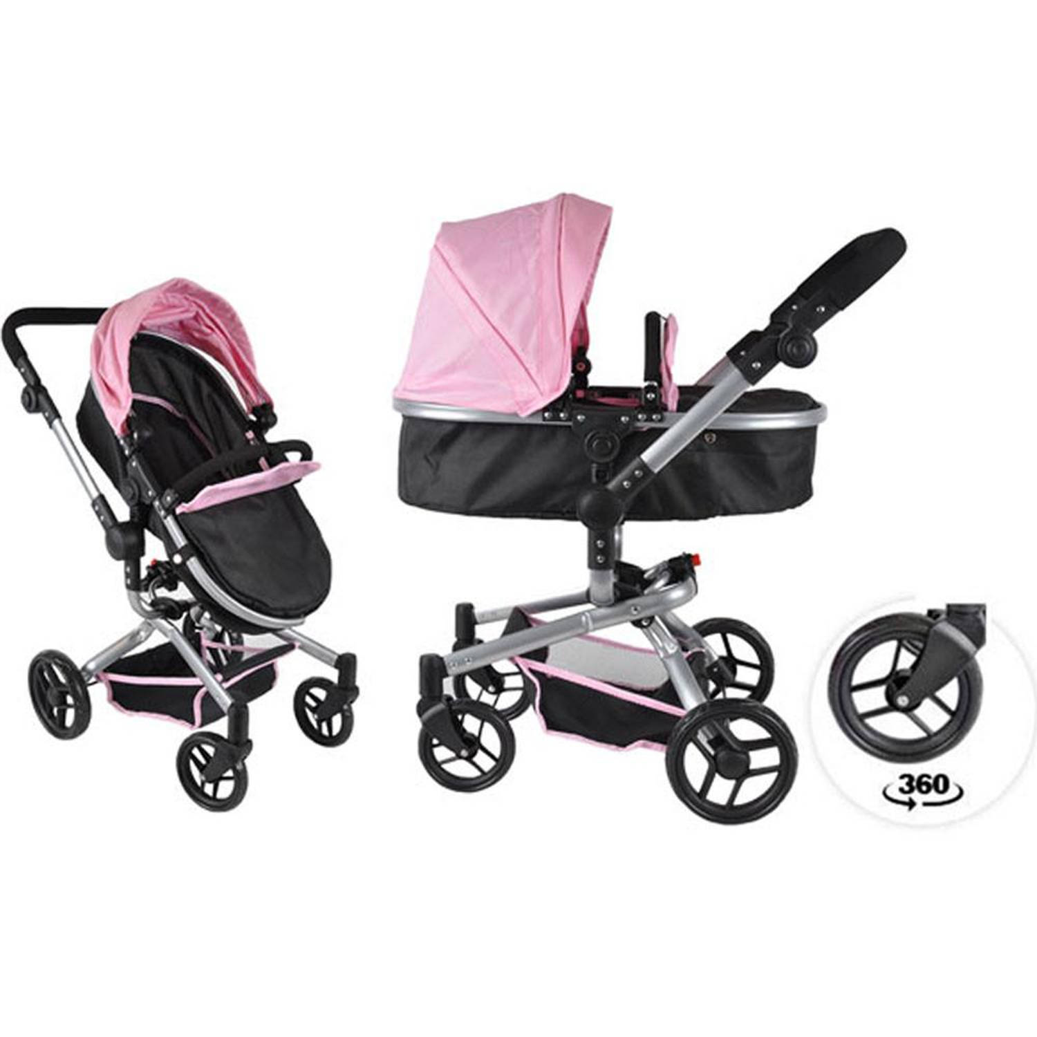 Bandits and Angels Poppenwagen Black Angel 2in1 softpink