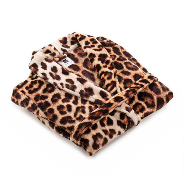 Zo Home Flanel Fleece Badjas Leopard - bruin - L