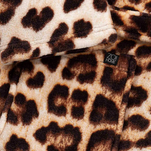 Zo Home Flanel Fleece Badjas Leopard - bruin - XL