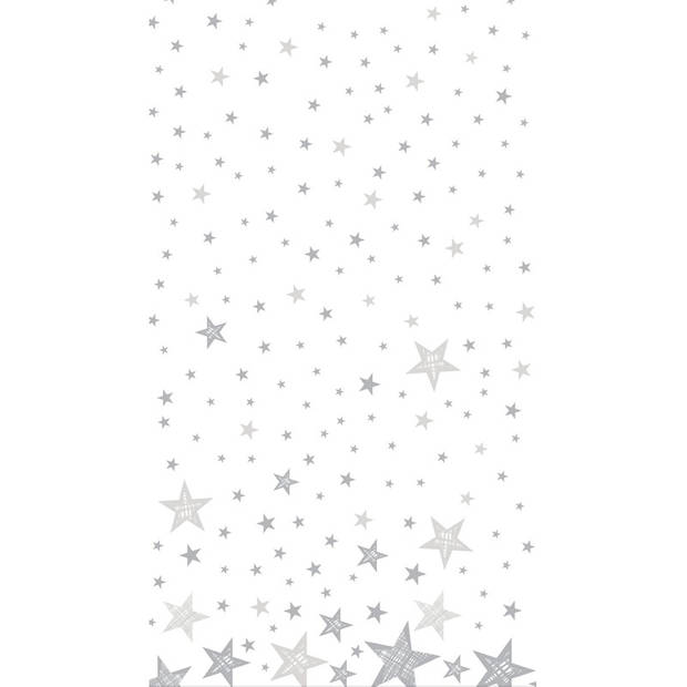 Kerst thema tafellaken/tafelkleed wit/zilver sterren 138 x 220 c - Tafellakens