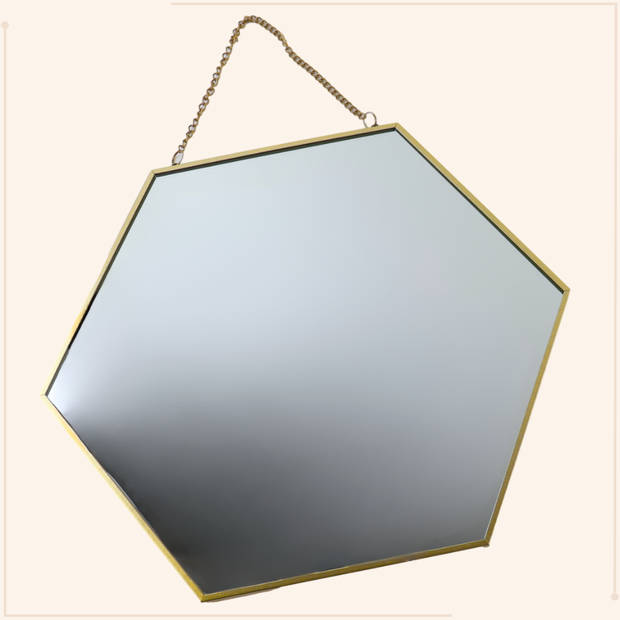 MISOU Spiegel goud - Met ophangketting - Wandspiegel - Goude spiegel - Hexagon - Honingraat