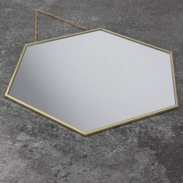 Orange85 Spiegel goud - Met ophangketting - Wandspiegel - Goude spiegel - Hexagon - Honingraat