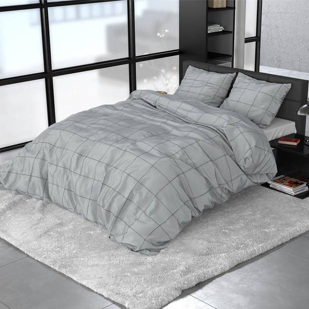 Dreamhouse Bedding Deep Check dekbedovertrek - 2-persoons (200x200/220 cm + 2 slopen) - Katoen satijn - Grey