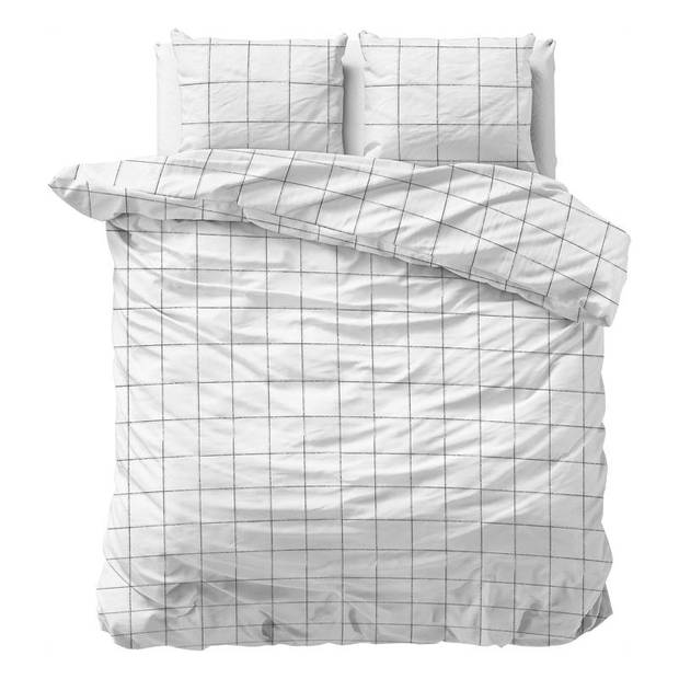 Dreamhouse Bedding Deep Check dekbedovertrek - Lits-jumeaux (240x200/220 cm + 2 slopen) - Katoen satijn - White