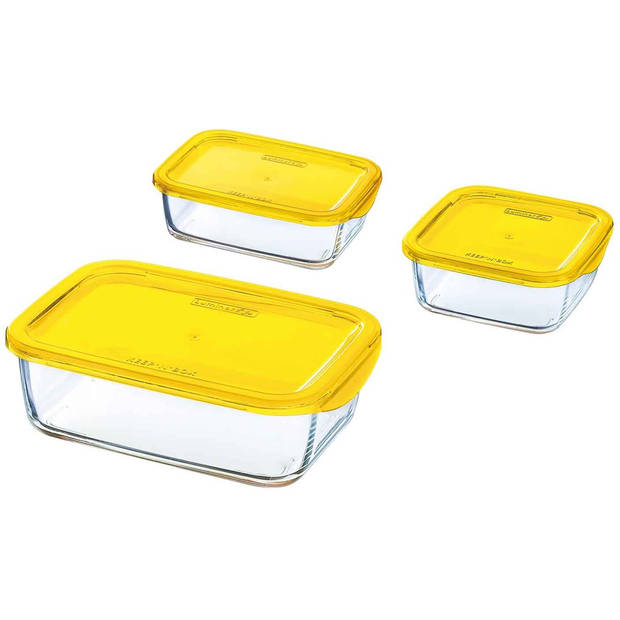 Luminarc Keep 'n Box vershoudbak glas - geel - Set-3