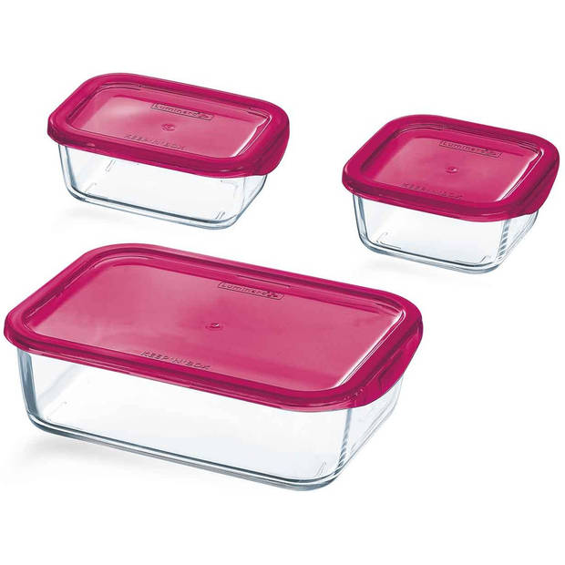 Luminarc Keep 'n Box vershoudbak glas - Set-3 - donker roze