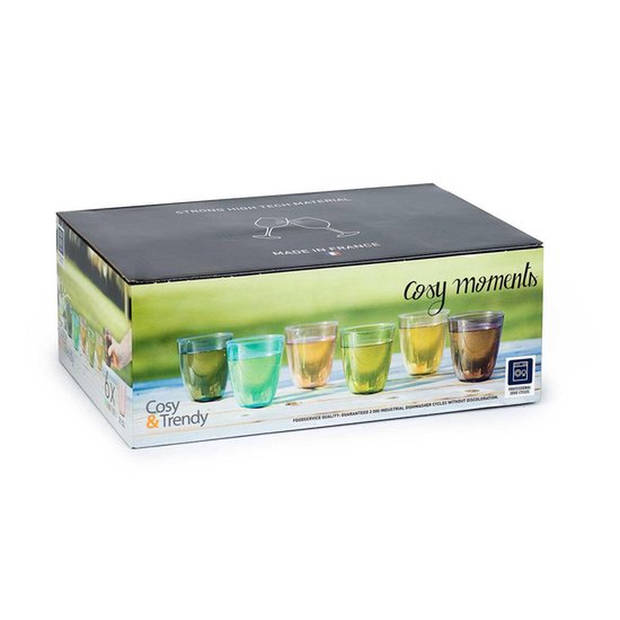 6x Stuks gekleurde waterglazen/drinkglazen Cosy Moments 310 ml - Drinkglazen