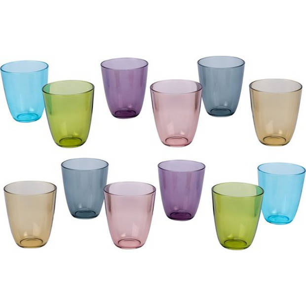 6x Stuks gekleurde waterglazen/drinkglazen Cosy Moments 310 ml - Drinkglazen