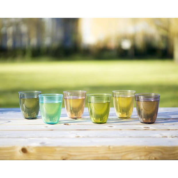 6x Stuks gekleurde waterglazen/drinkglazen Cosy Moments 310 ml - Drinkglazen