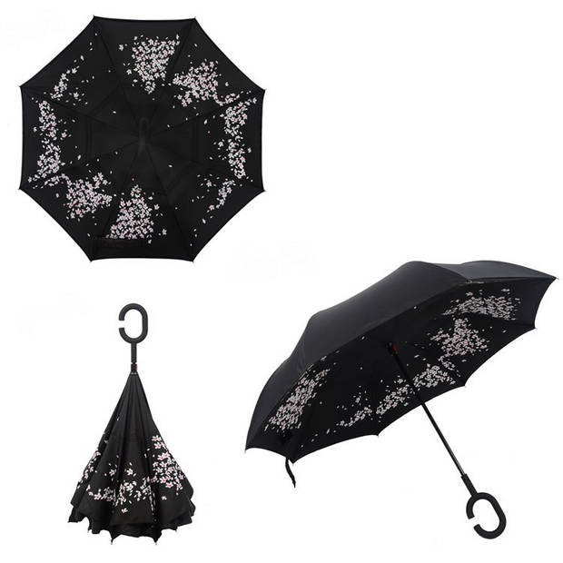 Dubbellaagse Omkeerbare Paraplu - Print - Zwart