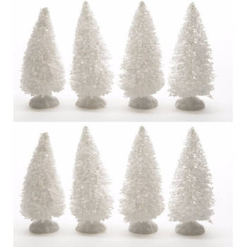 Kersttafel besneeuwde denneboom set van 8 stuks 10 cm - Kerstdorpen