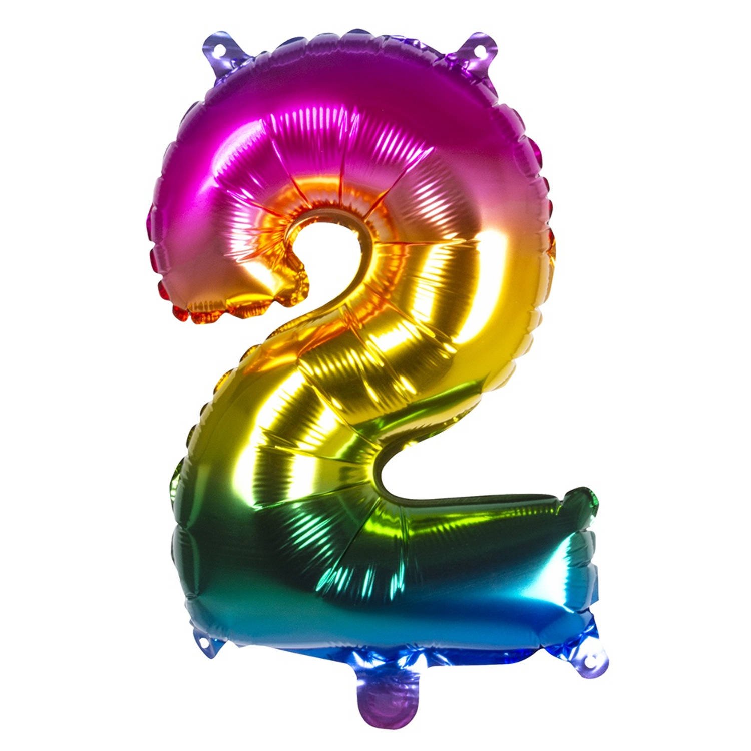 Boland folieballon cijfer 2 latex regenboog 36 cm
