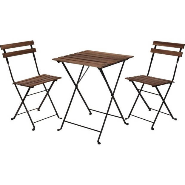 Bistro set - Tuintafel en stoelen - Zwart - Metaal - Hout