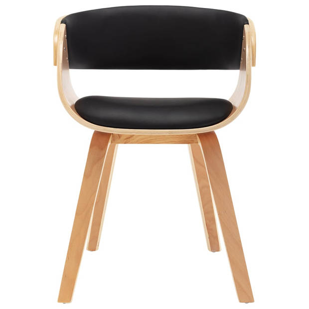 The Living Store Eetkamerstoelen - Set van 4 - Zwart/Lichtbruin - Kunstleer/Hout - 53x52x70cm