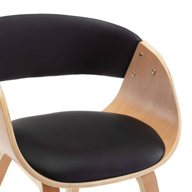 The Living Store Eetkamerstoelen - Set van 4 - Zwart/Lichtbruin - Kunstleer/Hout - 53x52x70cm