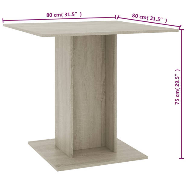 The Living Store Eetkamertafel Spaanplaat - 80 x 80 x 75 cm - Sonoma eiken