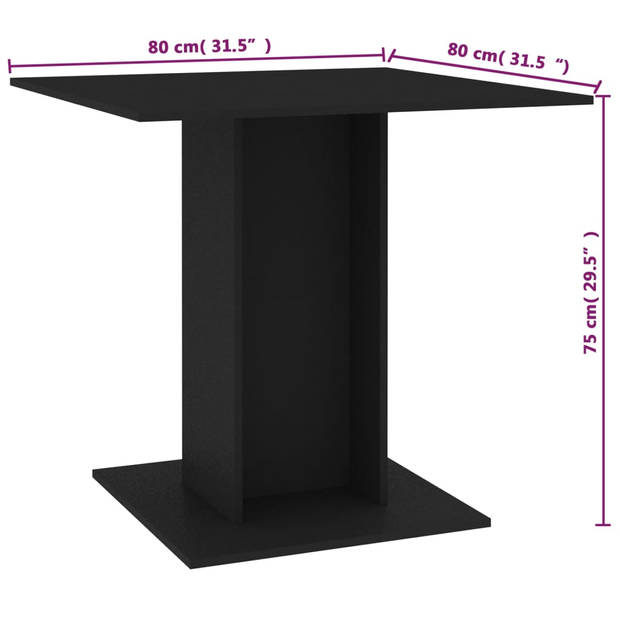 vidaXL Eettafel 80x80x75 cm bewerkt hout zwart