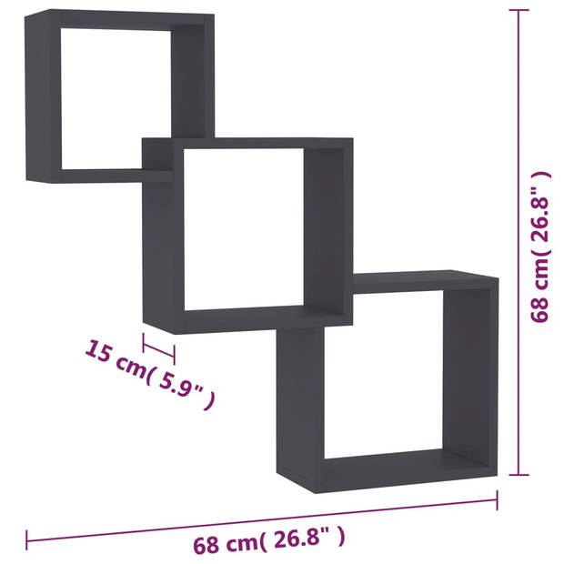 vidaXL Wandschappen kubus 68x15x68 cm bewerkt hout grijs