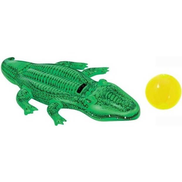 Opblaas krokodil Intex 168 cm groen met gratis gele strandbal - opblaasspeelgoed