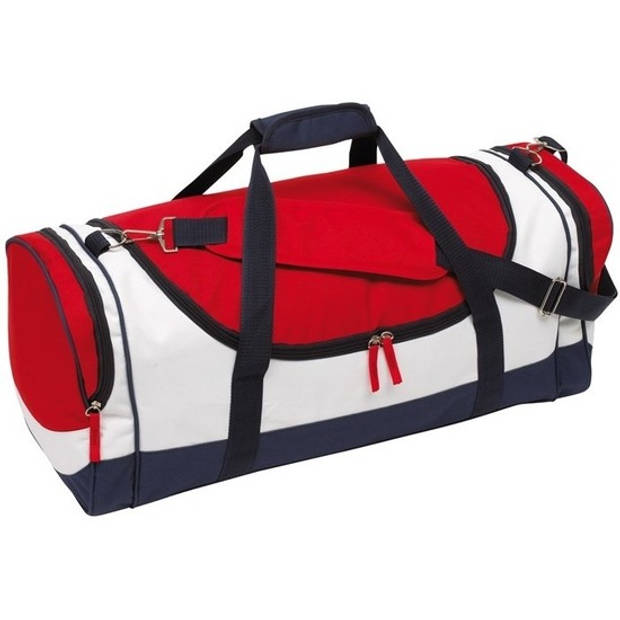 Sporttas met ritsen 45 liter blauw/rood/wit - Sporttassen